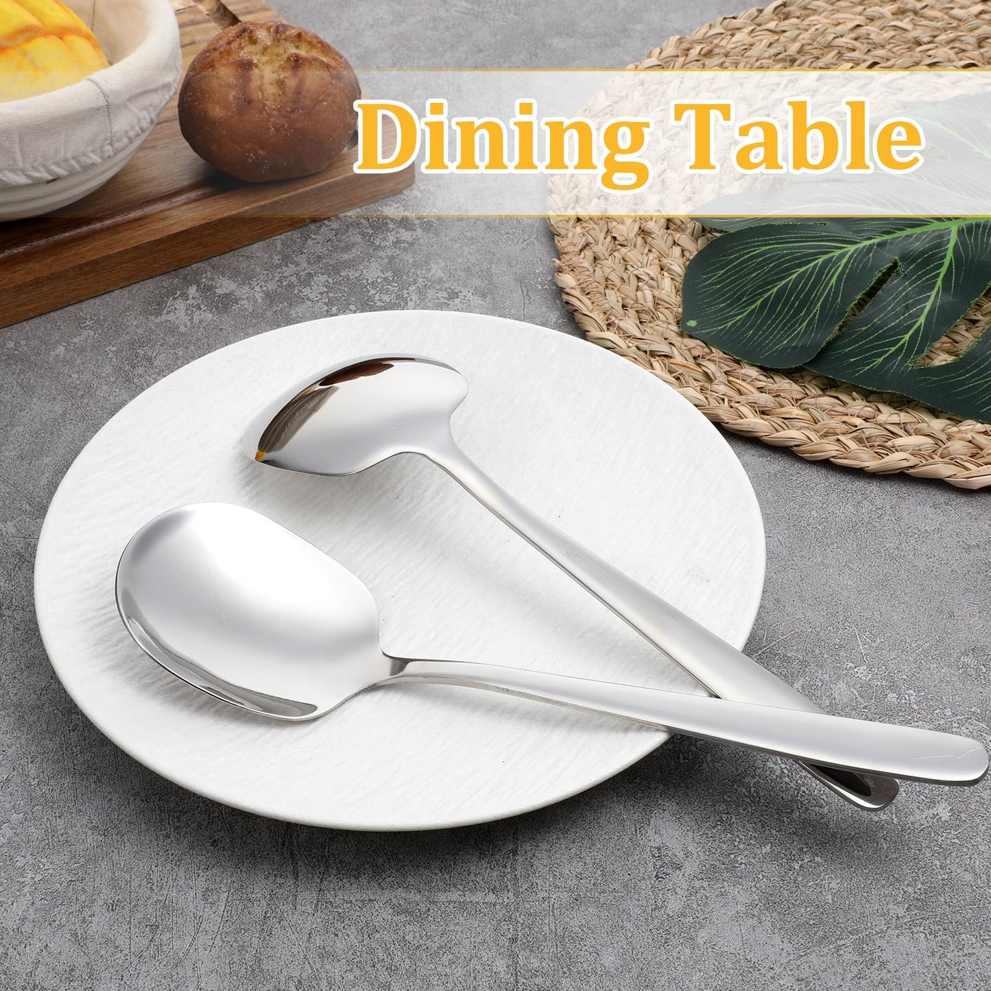 JJUNW 8 Pieces Large Serving Spoons Set, 9 Inch Big Stainless Steel Buffet Serving Spoons Serving Utensils for Parties Kitchen Buffet, Dishwasher Safe, Silver
