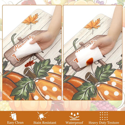 U'Artlines Fall Kitchen Mat - Anti Fatigue Cushioned Comfort Mats, Colorful Pumpkin Kitchen Rugs 17"x28"+17"x47"
