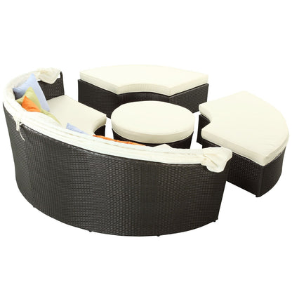 Modway Quest Wicker Rattan Outdoor Patio Canopy Sectional Daybed in Espresso White
