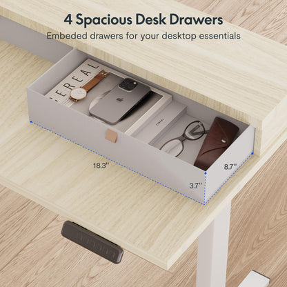 FLEXISPOT 63" L Shaped Standing Desk with Shelf Electric Corner Table, Drawers, Adjustable Computer Workstation for Home, Office, 63x55in, Light Maple Top + White Frame
