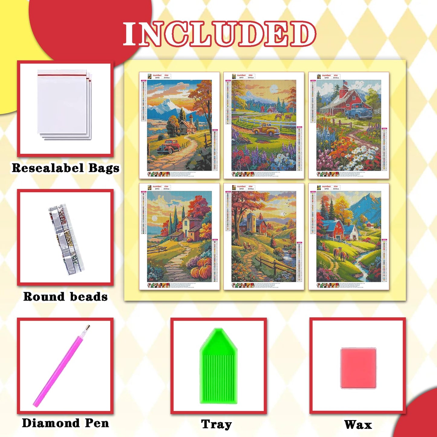 Leatrice Fall Diamond Painting Kits for Adults 5D Diamond Art Kits Gem Dots Paintings Full Drill Beginners Women DIY for Home Wall Decor 11.8x15.7 Inches Landscape 6 Pack
