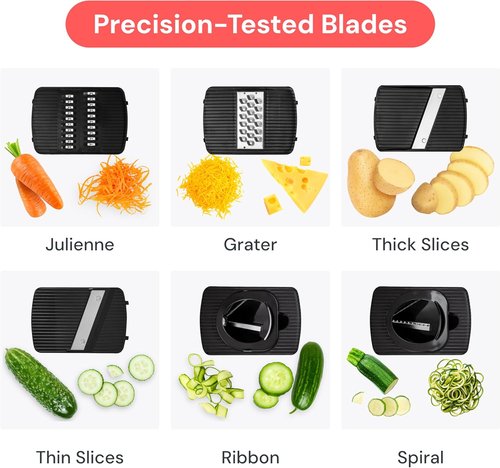 Fullstar Mandoline Slicer - 6-in-1 Kitchen Gadget with Safety Glove | Versatile Fruit, Cheese, and Veggie Cutter in White