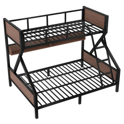 Bellemave Twin XL Over Queen Size Bunk Bed with Storage Shelves and LED Lights,Heavy Duty Adult Bunk Beds with Angled Ladder,Metal Queen Bunk Bed,Black