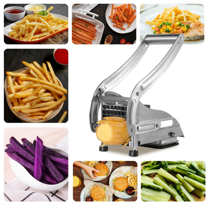 REDANT Professional French Fry Cutter - Stainless Steel Potato Slicer with 2 Blades (1/2 and 1/3 Inch) and Non-Slip Suction Feet for Homemade French Fries, Chips & Sweet Potatoes (Silver, 1PCS)
