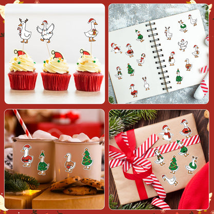 DSjuedui Christmas Goose Roll Stickers - 1000Pcs Silly Cartoon Xmas Tree Snowman Goose Vinyl Decals for Kids, Funny Animals Theme Stickers Gifts for Christmas Party Home Decor Laptops Guitars Luggage