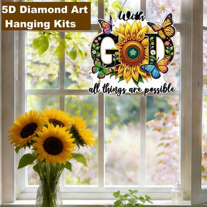 Zyvoreva DIY Sunflower Diamond Art Painting Kits for Adults, GOD Special Shape Double Sided Acrylic Rhinestone Painting, Window Wall Hanging Ornament Pendants for Home Garden Decor