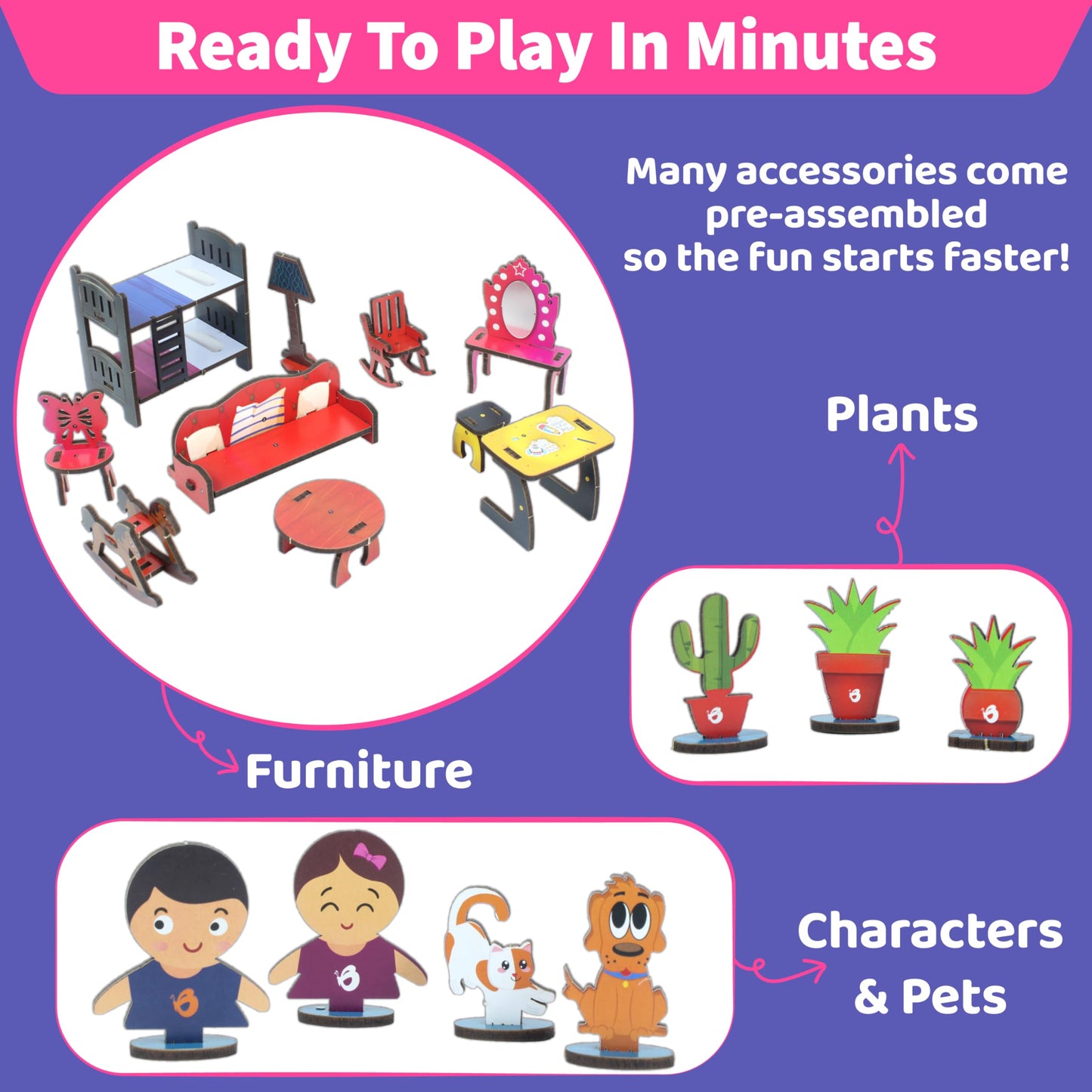 DIY Dollhouse Kit for Girls Ages 5–9 | Miniature House 3D Puzzle with Furniture & Accessories | Build & Play STEM Craft Kit for Girls 5 6 7 8 9 10