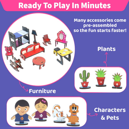 DIY Dollhouse Kit for Girls Ages 5–9 | Miniature House 3D Puzzle with Furniture & Accessories | Build & Play STEM Craft Kit for Girls 5 6 7 8 9 10