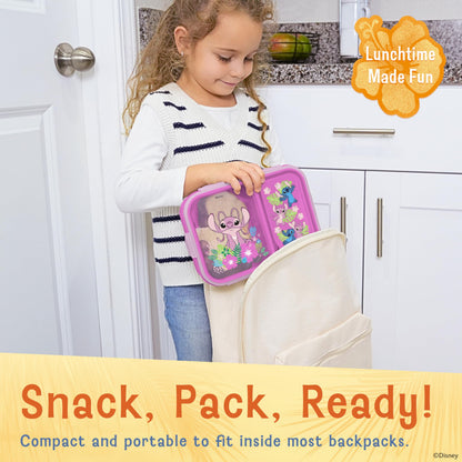 Best Brands Disney Bento Box– Leak-Proof Kids Lunch Box with Divided Compartments & Detachable Spork - Mickey & Minnie, Stitch, & Winnie the Pooh BPA Free Bento Box