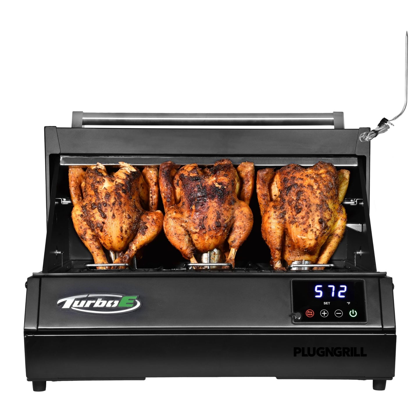 PlugNGrill Turbo E XL Electric Grill, 1700W Infrared, Warming Rack and Probe, Apartment Friendly