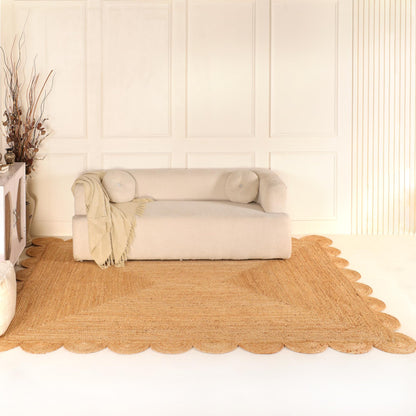 VEVARA HOMES Scalloped Natural Jute Area Rug 8x10ft – Handwoven Natural Fiber Rug for Living Room, Bedroom, and Entryway, Rustic & Boho Style