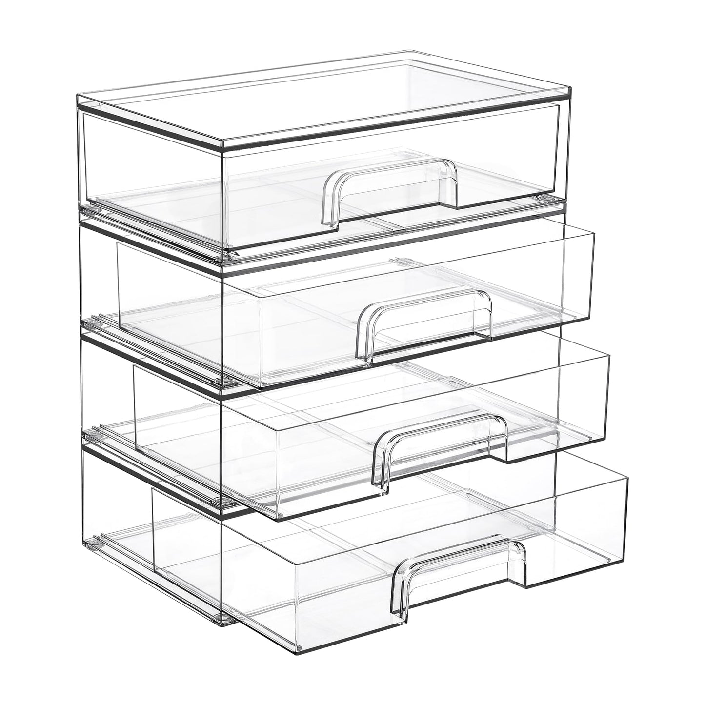 Vtopmart 12.1''W Clear Stackable Storage Drawers,4 Pack Acrylic Plastic Organizers Bins for Makeup Palettes, Cosmetics, and Beauty Supplies,Ideal for Vanity, Bathroom,Cabinet,Desk Organization