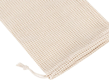 PALTERWEAR 100% Natural Cotton Double Drawstring Mesh Bag - For Herbs, Nuts, Spices, Set of 5