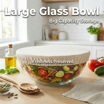MUUBOOX 6.5 Quart Large Glass Mixing Bowl with Lid,Thickened Clear Large Salad Bowls Glass Big Mixing Bowls for Kitchen with Sourdough Starter Jar
