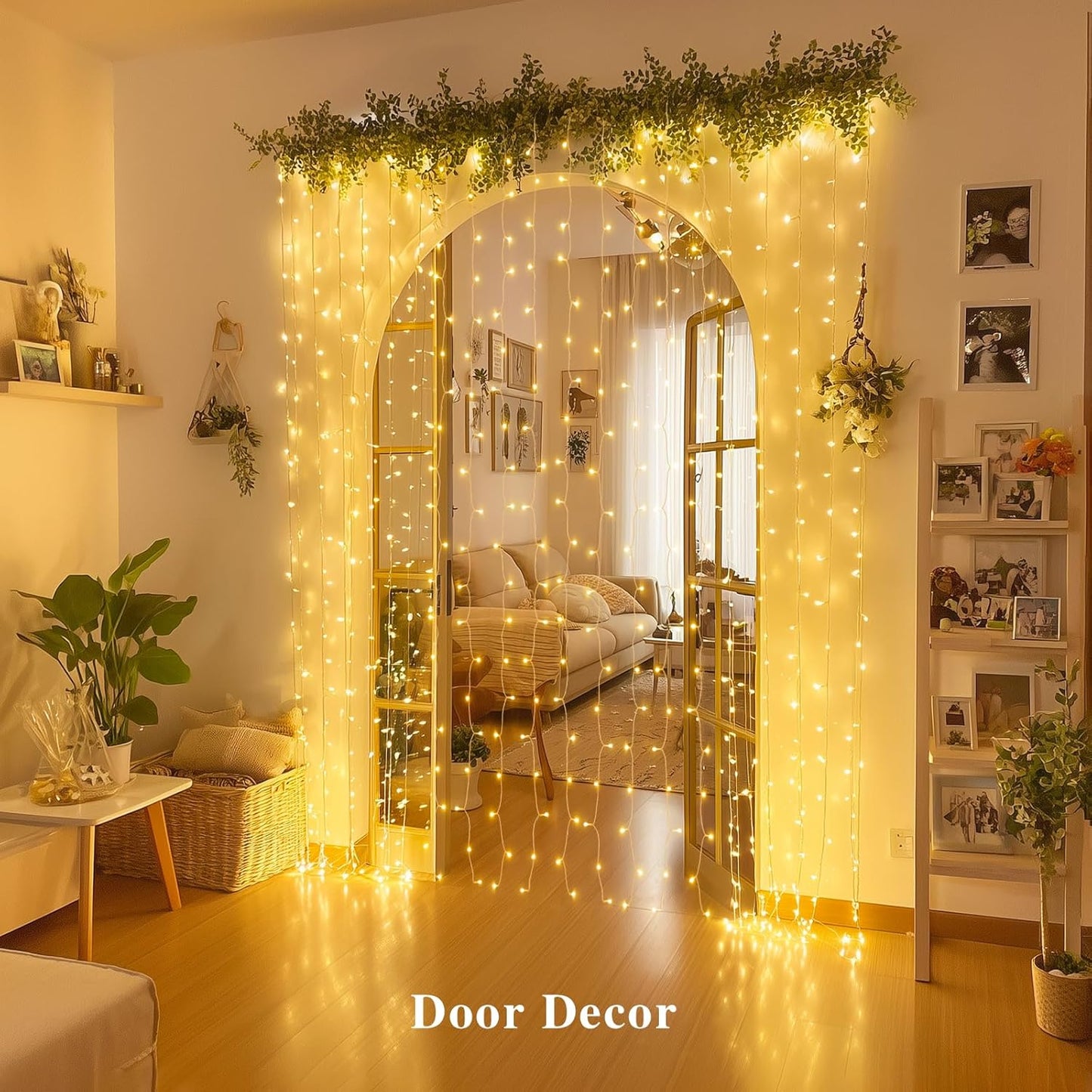200 8 JMEXSUSS LED Curtain Lights Battery Operated & USB Plug in, Modes Warm White Curtain Hanging String Lights Indoor