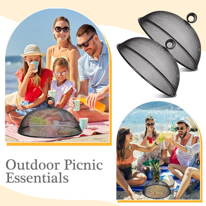 Gerrii 6 Pcs Metal Mesh Food Cover Outdoor Mesh Food Tents Dome Screen Plate Covers for Dinner Plates Reusable Fruit Fly Nets Picnic Umbrella for Table, BBQ, Camping, Party(Black,11 Inch)