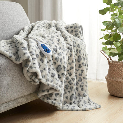 Beautyrest Zuri Reversible Faux Fur to Mink Electric Blanket, Auto Shut Off, Virtually Zero EMF, Multi Heat Setting, UL Certified, Machine Washable, Natural Marble Throw 50x70