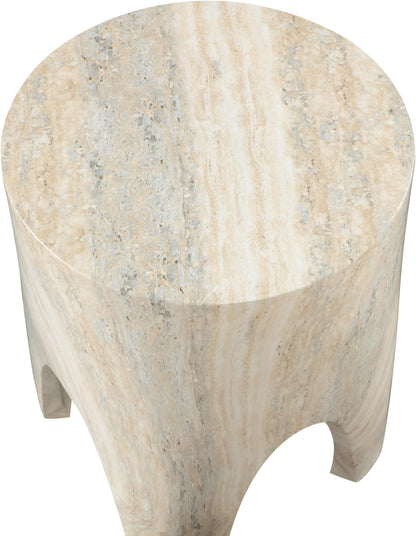 Meridian Furniture 99054Travertine-ET Foligno Collection Art Deco Indoor/Outdoor Concrete End Table with Travertine Finish, 14" W x 14" D x 18" H, Travertine