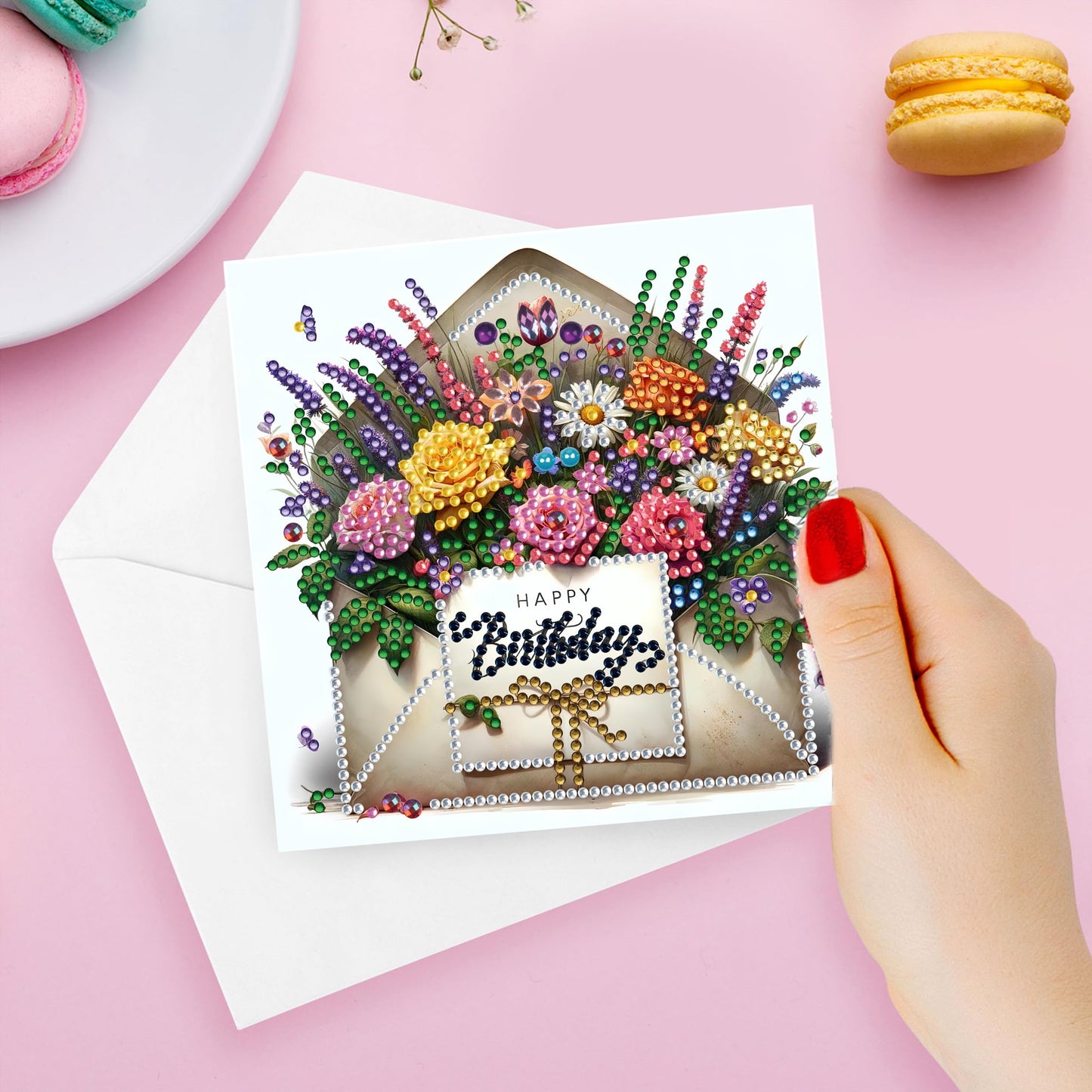 JJFox 6 Packs DIY 5D Diamond Painting Cards Kits for Adults，Special Shaped Rhinestone，Diamond Art Greeting Cards Gem Art Cards，Thank You Cards Blessing Gift for Women, Men, Mom, Grandma (Birthday-1)