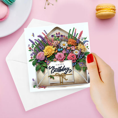 JJFox 6 Packs DIY 5D Diamond Painting Cards Kits for Adults，Special Shaped Rhinestone，Diamond Art Greeting Cards Gem Art Cards，Thank You Cards Blessing Gift for Women, Men, Mom, Grandma (Birthday-1)