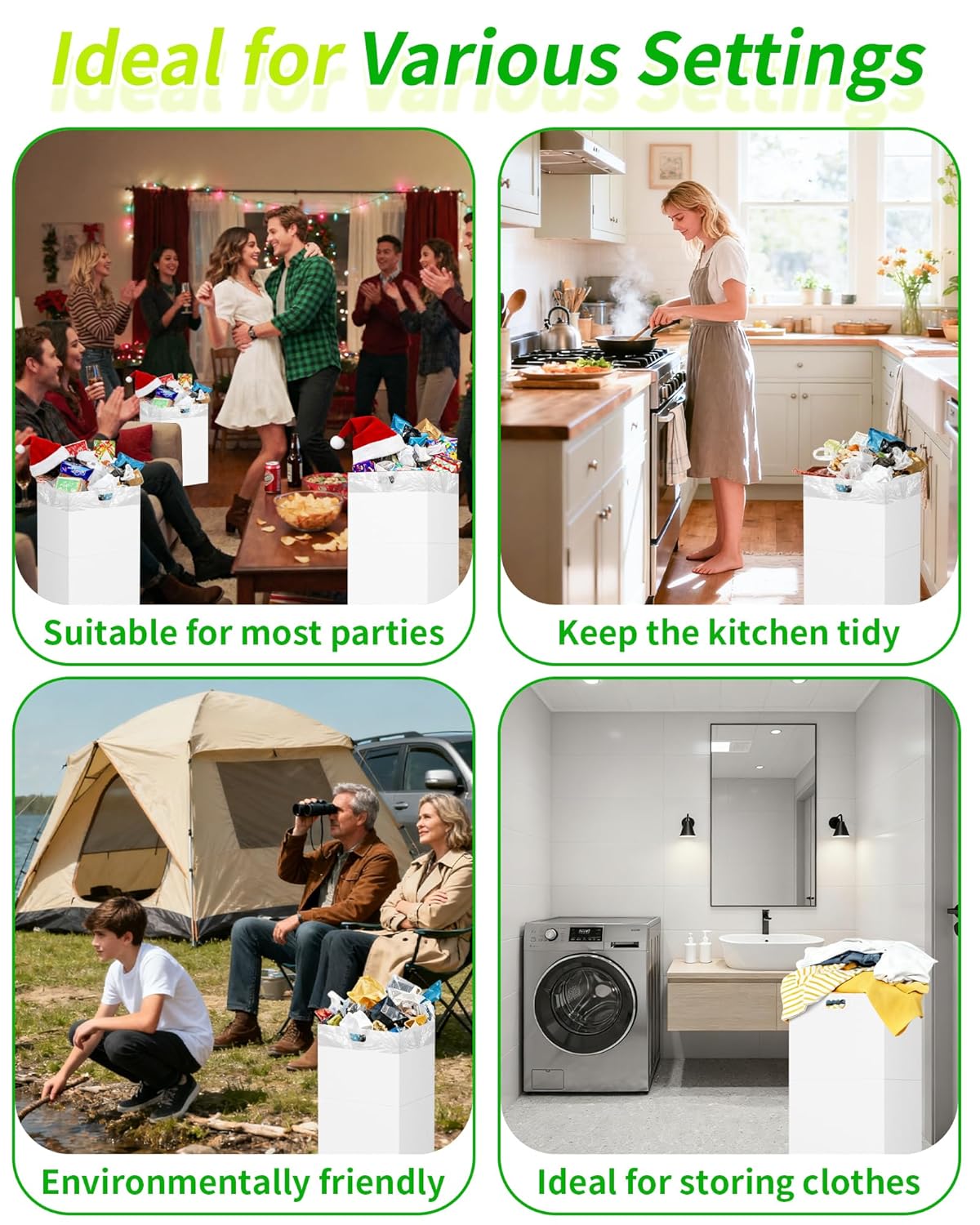 13 2 Pack Kaiferty Gallon Disposable Trash Cans for Parties, Extra Large Collapsible Pop Up Trash Can with Handles