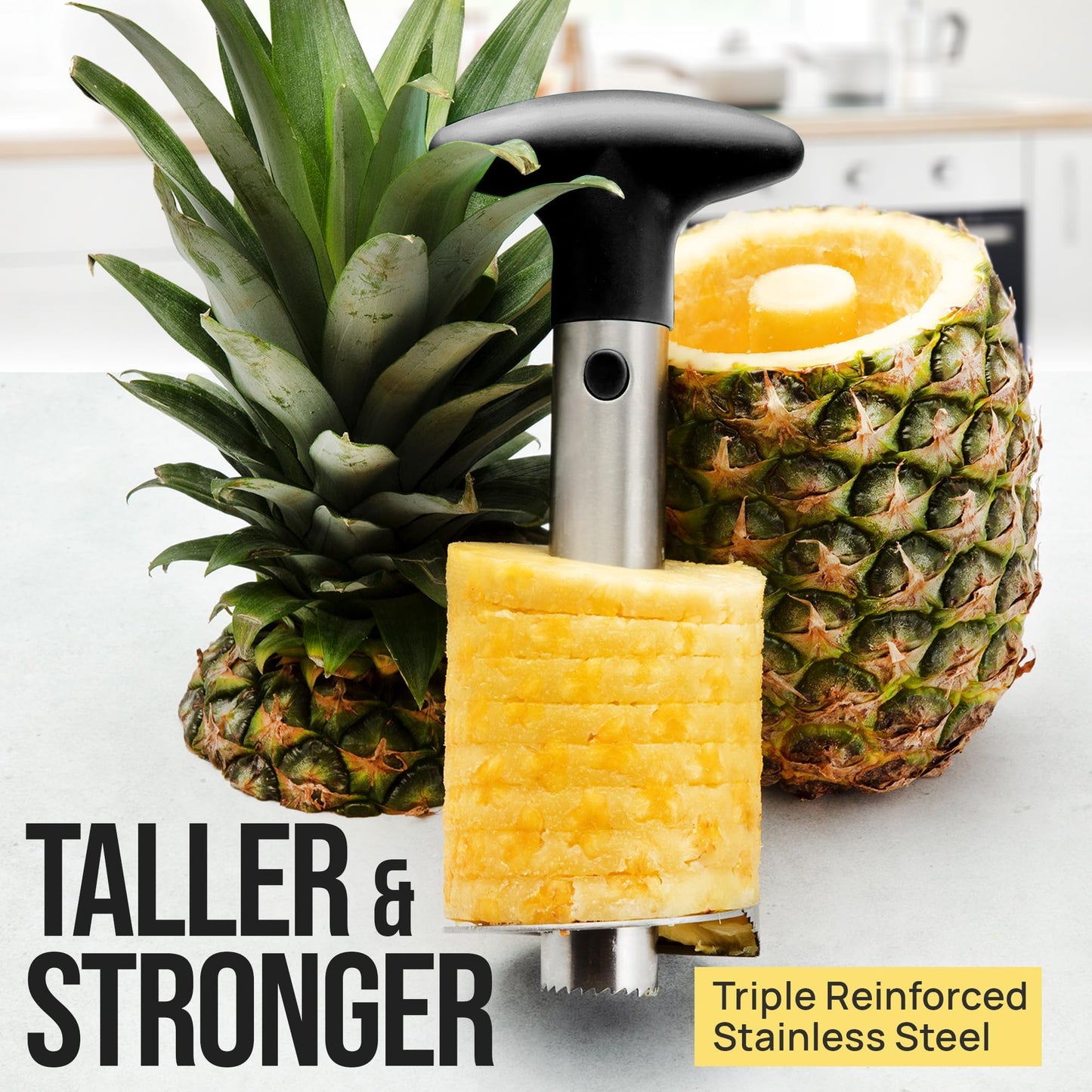Zulay Kitchen Stainless Steel Pineapple Corer & Slicer – Heavy Duty Pineapple Cutter & Eye Removal Tool – Effortless Core Remover Tool with Sharp Reinforced Blade & Ergonomic Handle - Black