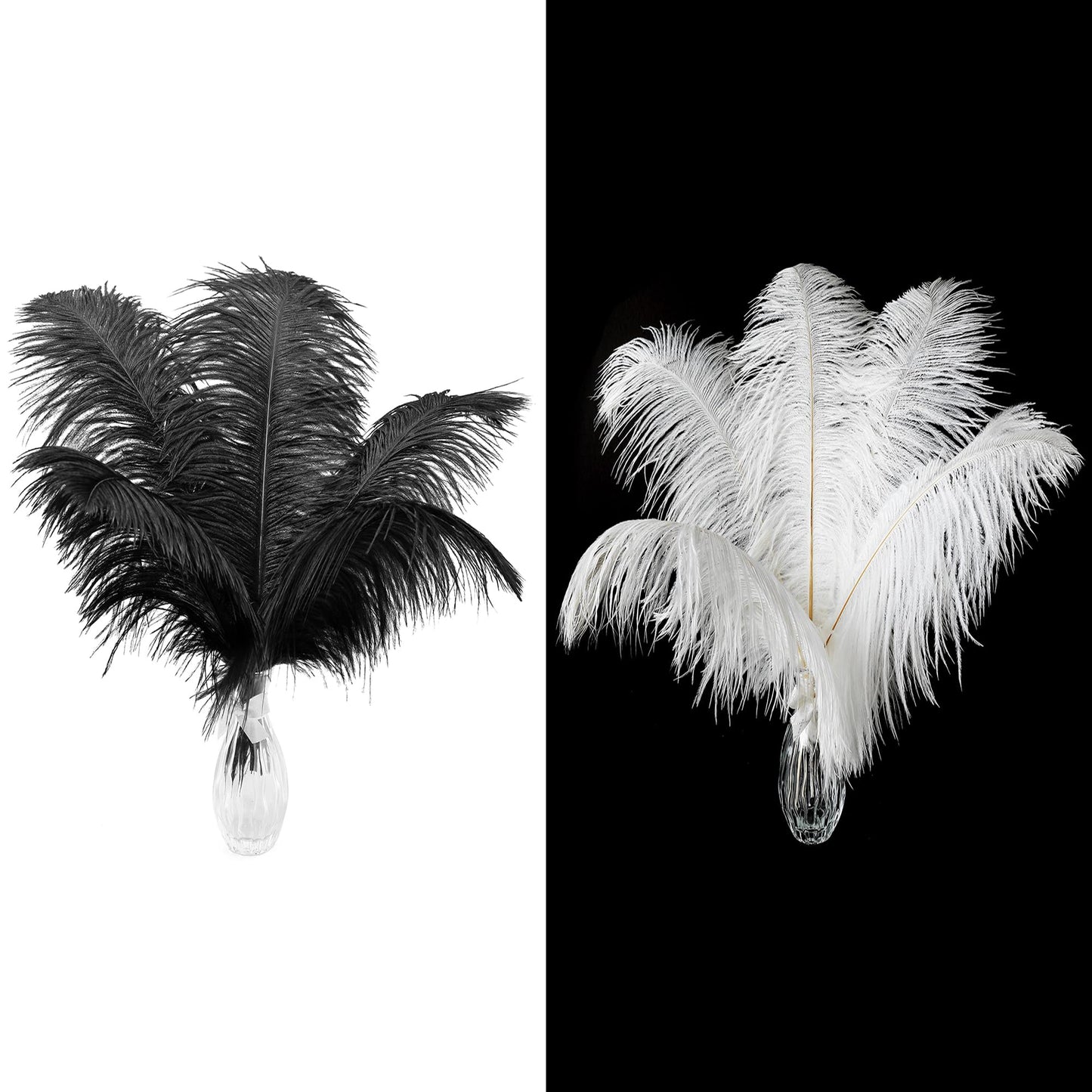 Ballinger 24Pcs 10-12inch Black and White Ostrich Feathers Bundles for Wedding Party Home