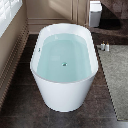 WOODBRIDGE 67" Acrylic Freestanding Bathtub Contemporary Soaking White Tub with Chrome Overflow and Drain