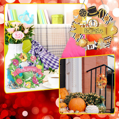 Cinnvoice 12 Pcs Seasonal Diamond Art Wreath Kits Holiday 5d DIY Diamond Painting Signs Germ Hanging Art Ornaments for Wall Door Decorations (Wreath)