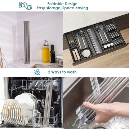 Tomorotec Roll Up Dish Drying Rack, Over The Sink Dish Drying Rack, Portable Stainless Steel Rolling Rack Multipurpose Kitchen Drainer Caddy Organizer Storage Shelf Holder, Gray