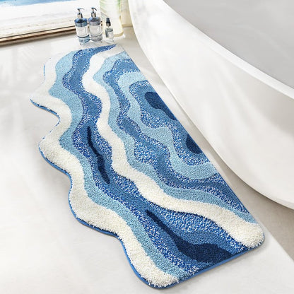 Ankah Ocean Design Bath Mat, with A Beach Scene, Water is Blue, The Cloud is White, Non-Slip, Machine Washable, Easy to Clean for Bathroom Rug,19.68 x 31.49 inches (Waves)