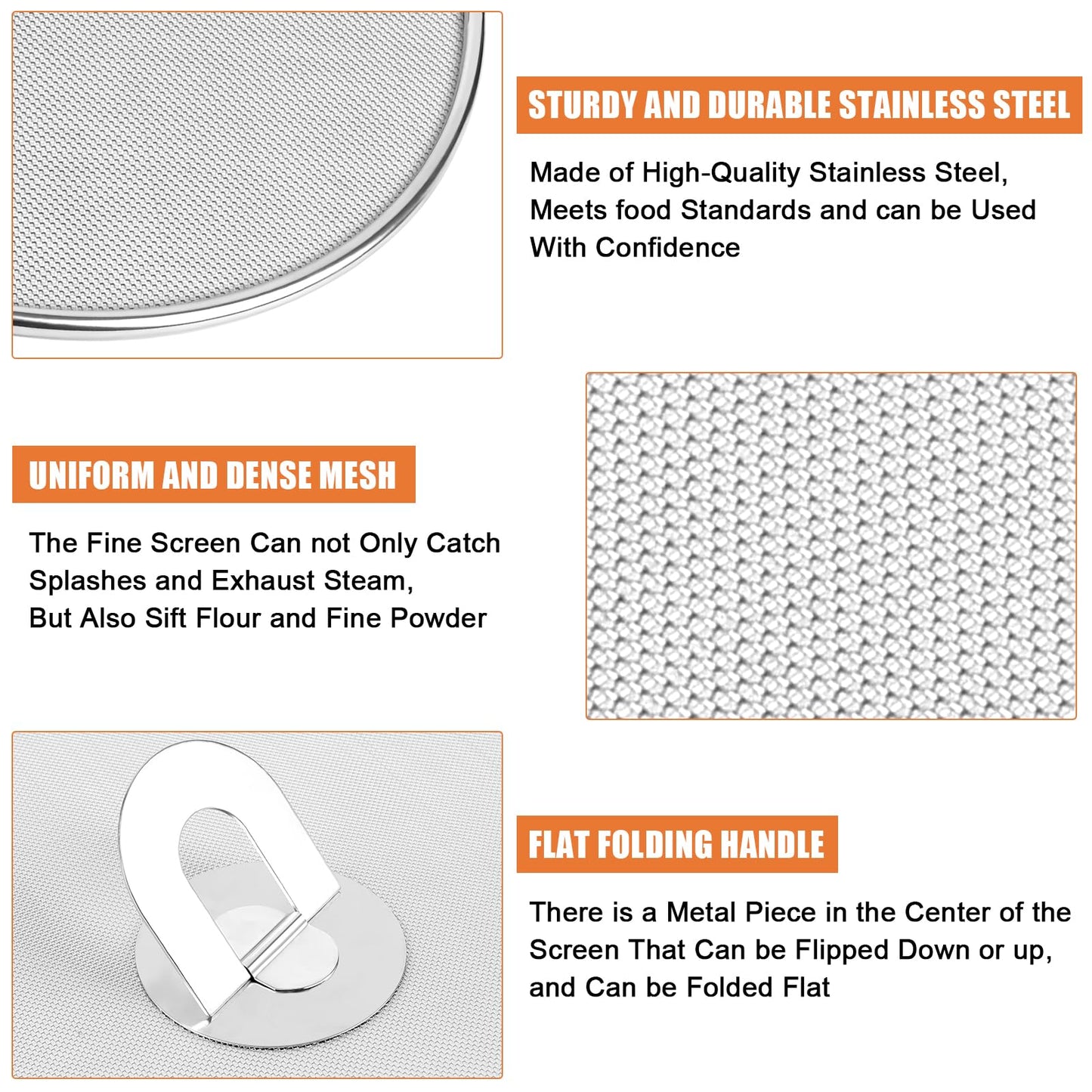 2-Pack Splatter Screens for Frying Pan - Stainless Steel Grease Splatter Guard with Foldable Knob, Ultra-Fine Mesh, Rust-Free (10" & 13") - No Oil Mess, No Burns,Ultra Fine Mesh