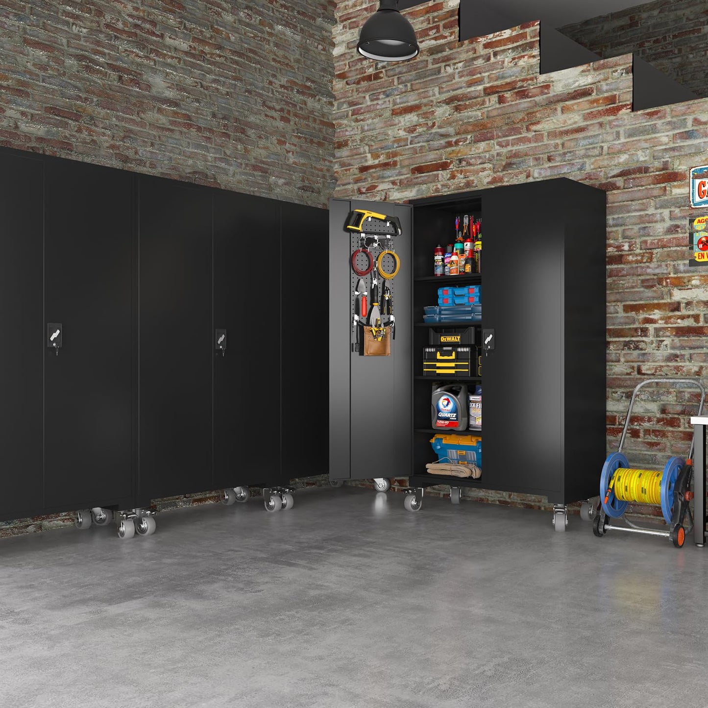 ANTISTA Large Metal Cabinet Two Lockable Doors Four Wheels,Four Adjustable dividers can be Used as Tool File Storage Suitable for garages Schools Gyms Offices