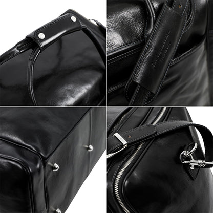 Time Resistance Leather Duffel Bag - Large Weekend Gym Travel Bag (Black)