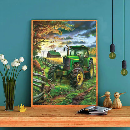 Tractor Deer Diamond Painting Kits for Adults, DIY 5D Vehicle Diamond Art Full Drill for Adult, for Beginner Home Wall Decor Gift 12x16in/30x40cm