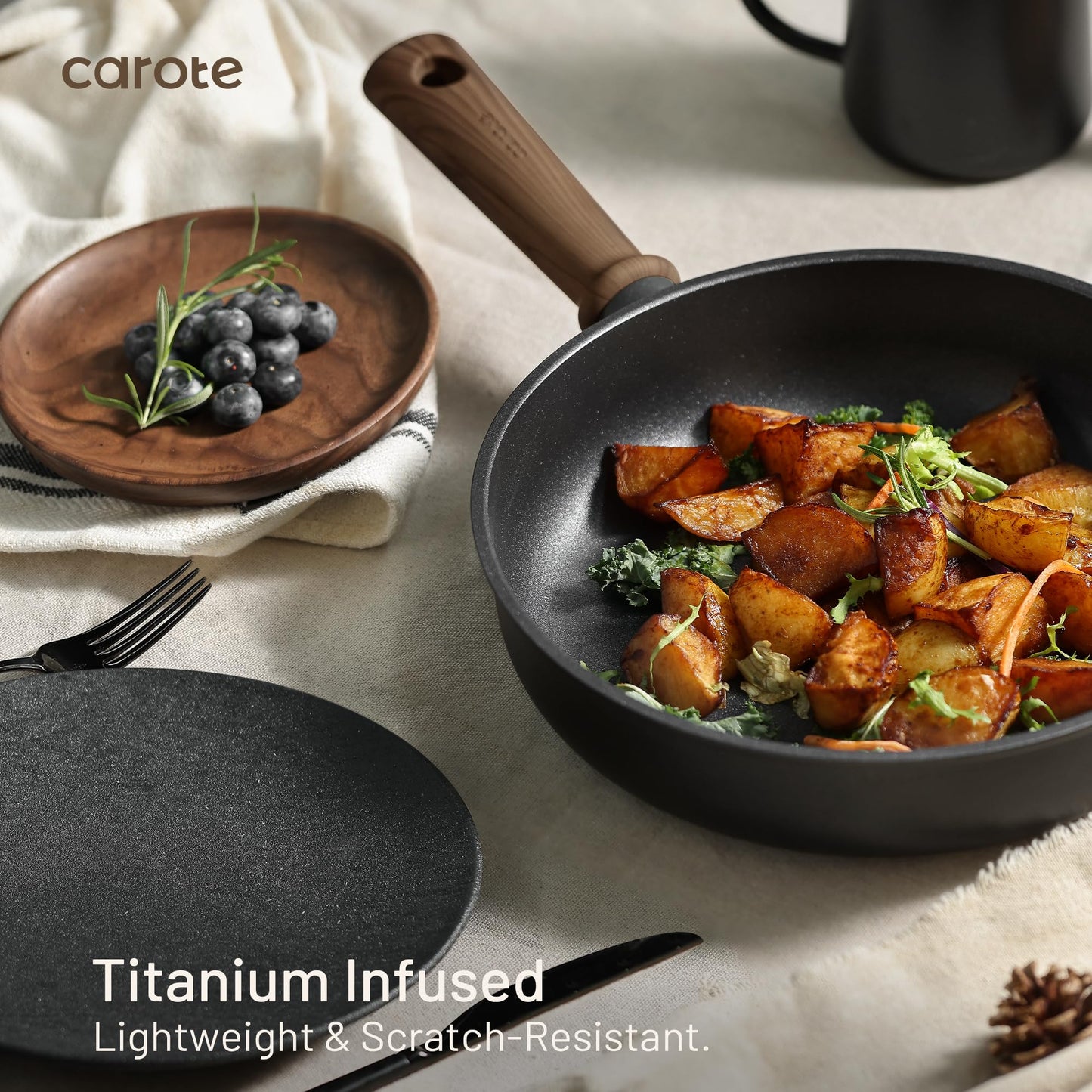 CAROTE Nonstick Pots and Pans, Induction Titanium Cookware Set 16pcs Kitchen Cooking Sets, Pot and Pan Non Stick w/Frying pan (PFOS, PFOA Free)