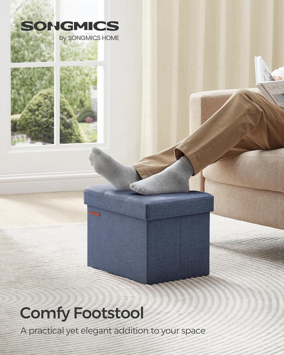 12.2 16.1 12.2 Inches, 286 lb ULSF102Q01 SONGMICS MAZIE Collection - Small Folding Storage Ottoman, Foot Rest Stool, x