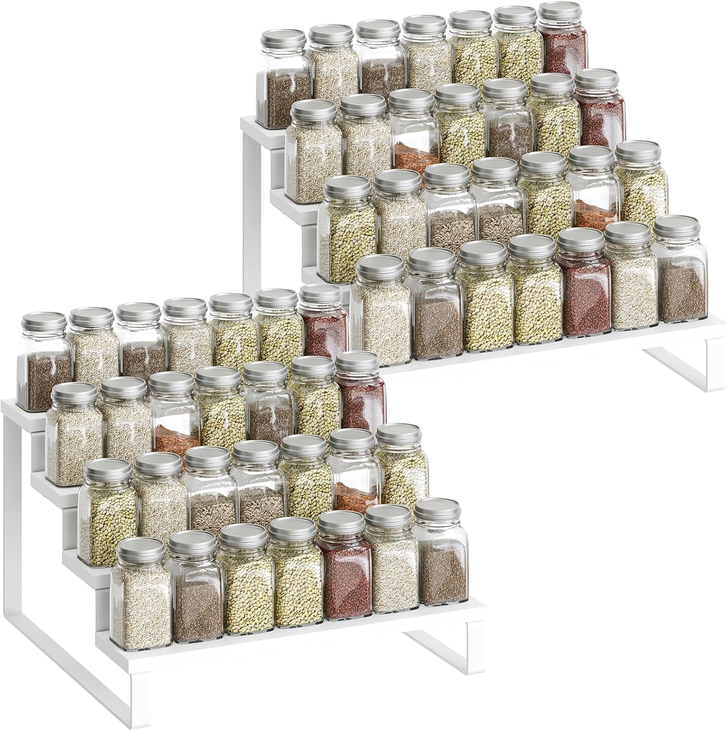 Set 2, Countertop SR04L2WW YATINEY Spice Rack, Wooden Display Riser Stand, of Perfume Organizer, Vanity Display Stand