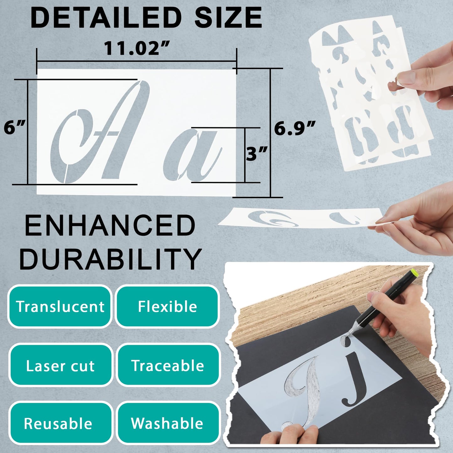 124 Alphabet Numbers Mandala Stencils Small Large Upper Lowercase 6 and 3 inch Arts Crafts Letters Stencil Reusable Template for Calligraphy DIY Painting Wood Wall Fabric Rock Bullet Journal Kit