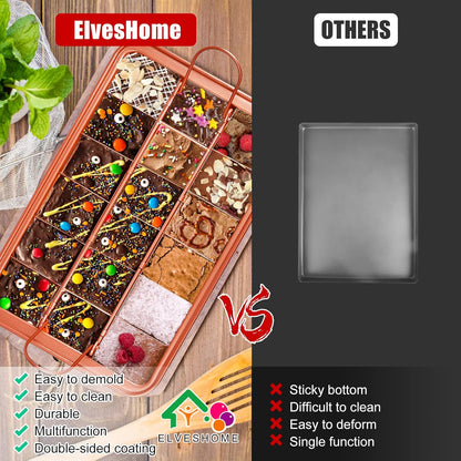 Brownies Pan with Dividers, Nonstick Baking Pan with Slicer Cutter & Spatula, Rectangular Cake Pans for Baking
