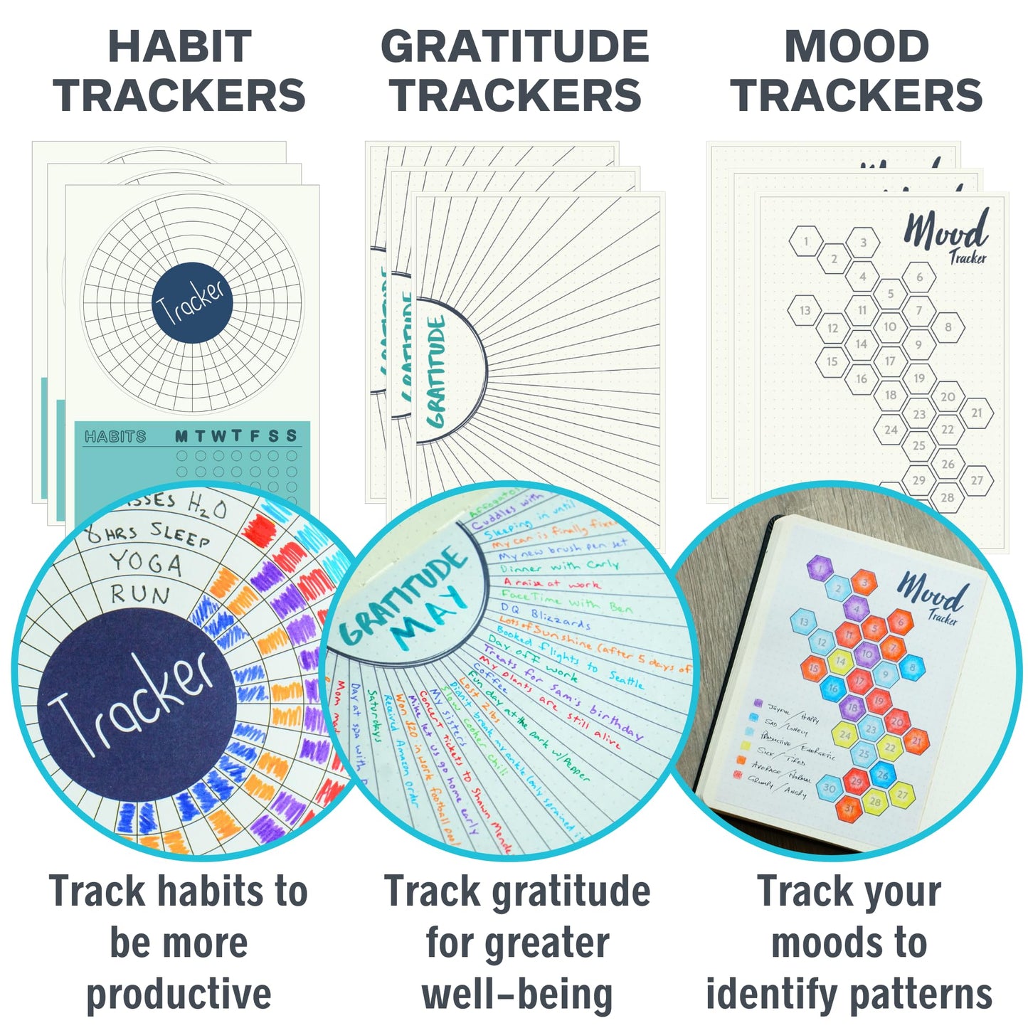 Improve Yourself Planner Stickers Set - Large Value Pack 24 Sheets Self-Improvement Sticker Pack - Goal Setting, Habit Trackers, Gratitude, Mood Tracker, Colorable Mandalas for Bullet Dotted Journals