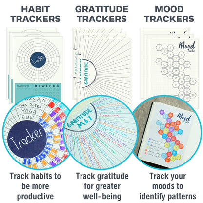 Improve Yourself Planner Stickers Set - Large Value Pack 24 Sheets Self-Improvement Sticker Pack - Goal Setting, Habit Trackers, Gratitude, Mood Tracker, Colorable Mandalas for Bullet Dotted Journals