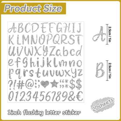 Huimdery 1620Pcs Silver Letter Stickers, 20 Sheets Alphabet Stickers, Vinyl, 1 Inch, Waterproof, ABC, Number, Graduation Cap, Water Bottles, Scrapbook Crafts