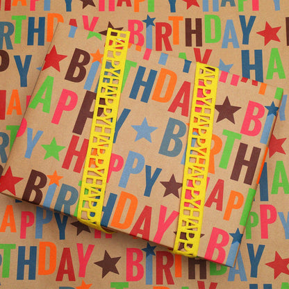 BIOBROWN Kraft Wrapping Paper Roll Colorful Text Happy Birthday Design Perfect for Birthday Holiday Wrap 17 inch X 33 feet