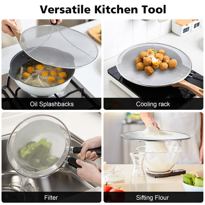 Splatter Screen for Frying Pan - 9.8" 11.4" 13" Stainless Steel Fine Mesh Grease Splatter Guard with Silicone Handle, Hot Oil Splash Guard for Cooking to Prevent Oil Splatter, Safe Cooking