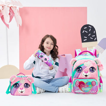 Meetbelify Cute School Backpacks for Girls Backpack with Lunch Bag for Elmentary Students Kids Travel Bookbag for Girls Age 6-12
