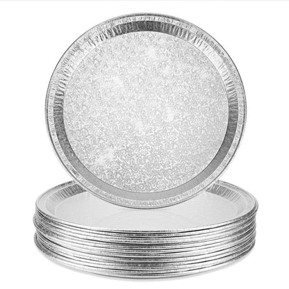 Roponan 15 Pack Serving Platters 12”, Disposable Aluminium Foil Serving Trays for Parties, Silver Embossed Foil Serving Dishes/Plates for Vegetable, Fruit, Slices of Cake, Cookies