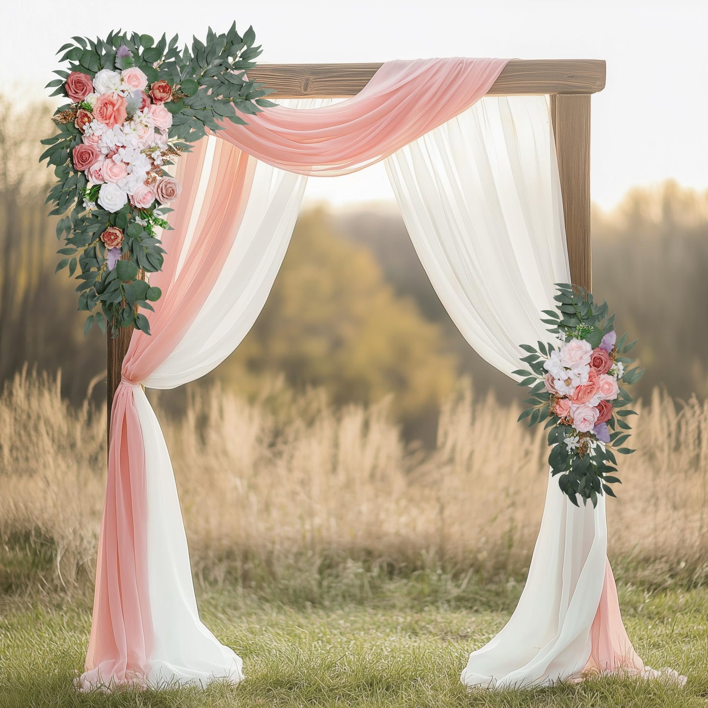 Xiomot Wedding Arch Flowers and Drape Kit (Pack of 4), 2pcs Hanging Flower Arrangement Ivory & Blush Draping Fabric Arch Decorations for Wedding Ceremony Reception