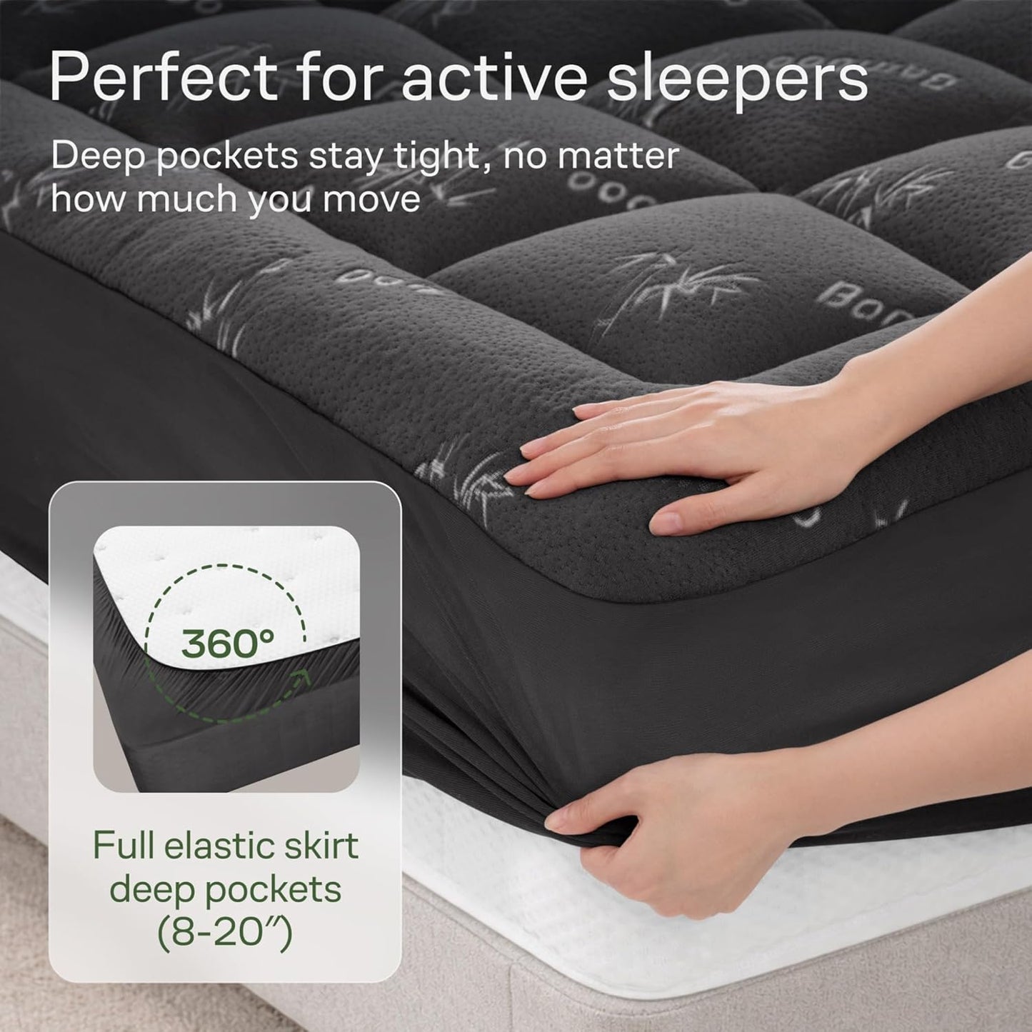 Niagara Sleep Solution Ultra Soft King Size Mattress Topper - Bamboo Viscose Pillow Top for Back Pain Relief | Naturally Cooling, Dark Gray