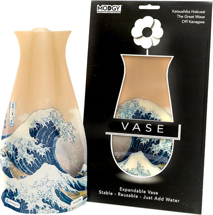 MODGY Expandable Flower Vase - Decorative Plastic Vases for Centerpieces, Dining Table Decor, The Great Wave